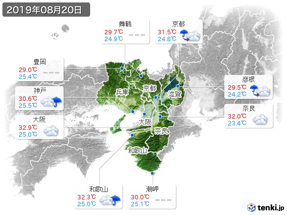 近畿地方(2019年08月20日の天気