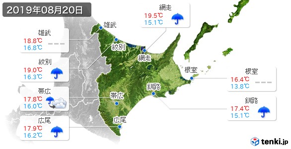 道東(2019年08月20日の天気