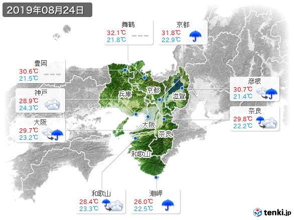 近畿地方(2019年08月24日の天気