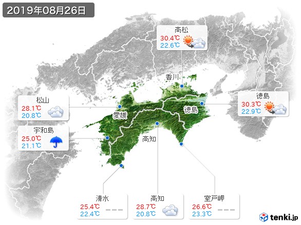 四国地方(2019年08月26日の天気