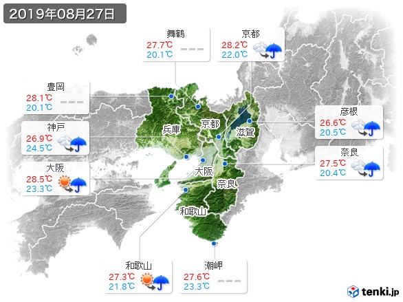 近畿地方(2019年08月27日の天気