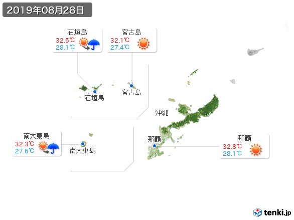 沖縄地方(2019年08月28日の天気