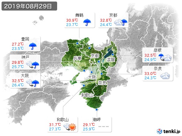 近畿地方(2019年08月29日の天気