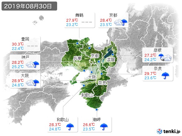 近畿地方(2019年08月30日の天気