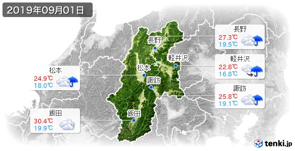 軽井沢 長野県 の過去の天気 実況天気 19年09月 日本気象協会 Tenki Jp