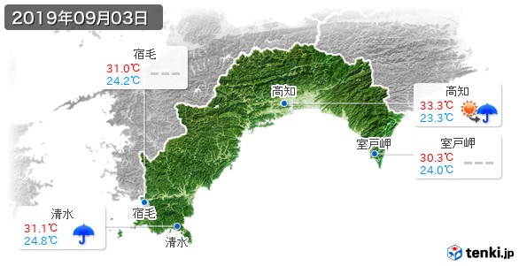 高知県(2019年09月03日の天気