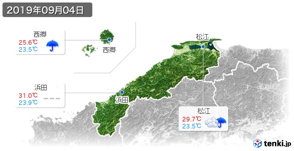島根県(2019年09月04日の天気