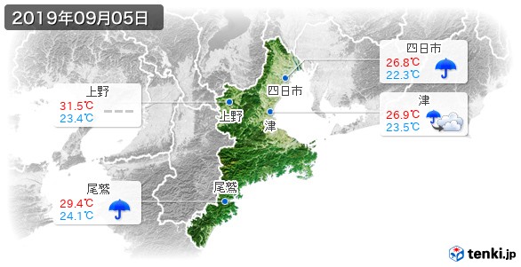 三重県(2019年09月05日の天気