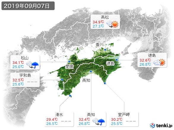 四国地方(2019年09月07日の天気