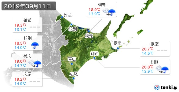 道東(2019年09月11日の天気