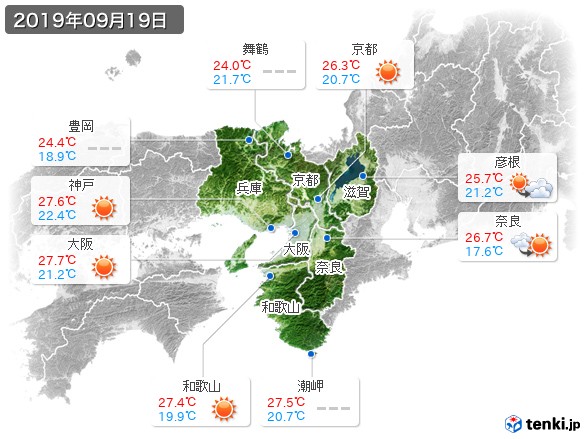 近畿地方(2019年09月19日の天気