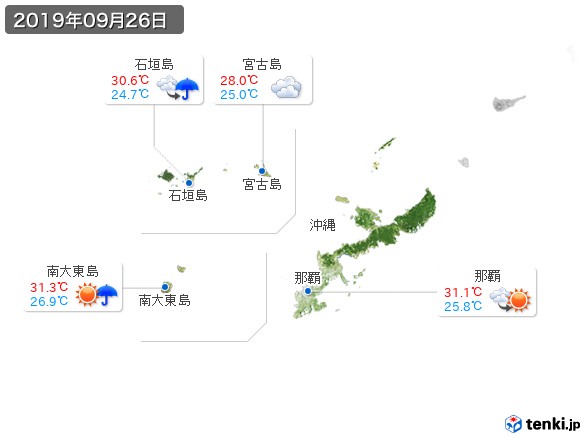 沖縄地方(2019年09月26日の天気