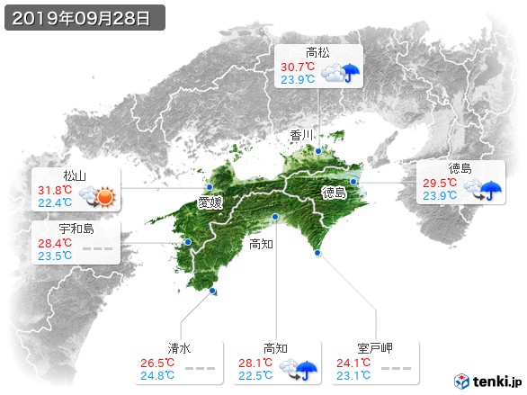 四国地方(2019年09月28日の天気