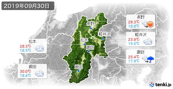 長野県(2019年09月30日の天気