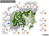 2019年10月02日の関東・甲信地方の実況天気