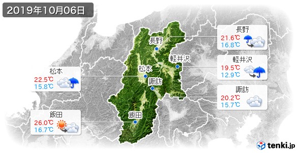 長野県(2019年10月06日の天気