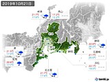 2019年10月21日の東海地方の実況天気