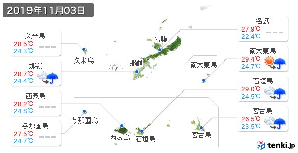 沖縄県(2019年11月03日の天気