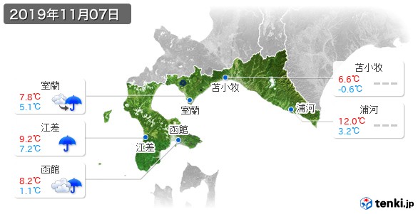 道南(2019年11月07日の天気