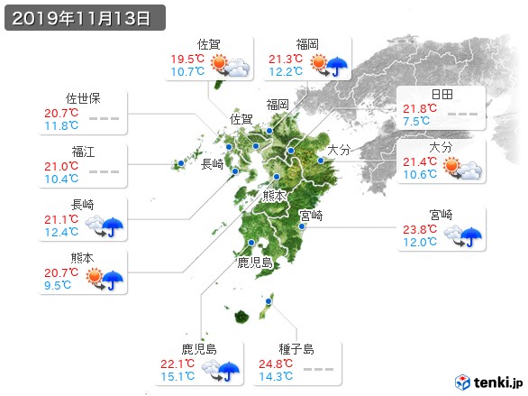 過去の天気 実況天気 19年11月13日 日本気象協会 Tenki Jp