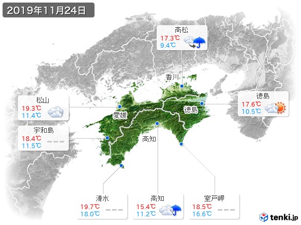 四国地方(2019年11月24日の天気