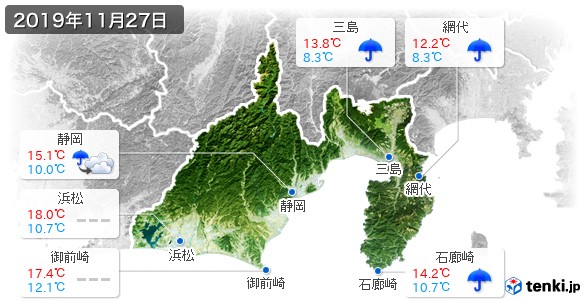 静岡県(2019年11月27日の天気