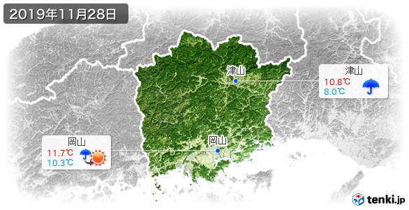 岡山県(2019年11月28日の天気