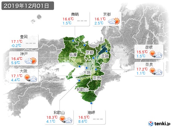 近畿地方(2019年12月01日の天気