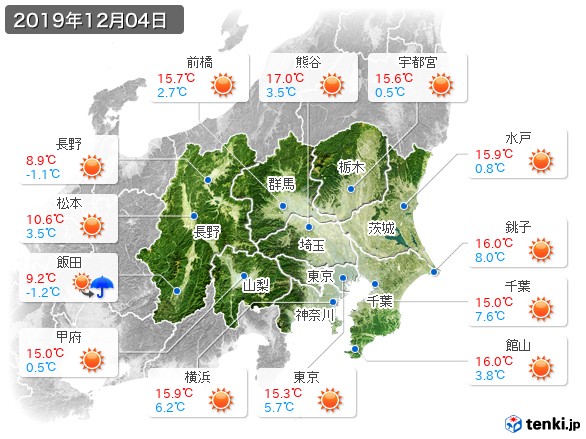 関東・甲信地方(2019年12月04日の天気