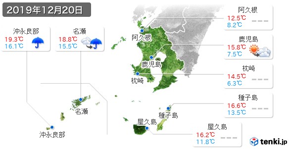 鹿児島県(2019年12月20日の天気