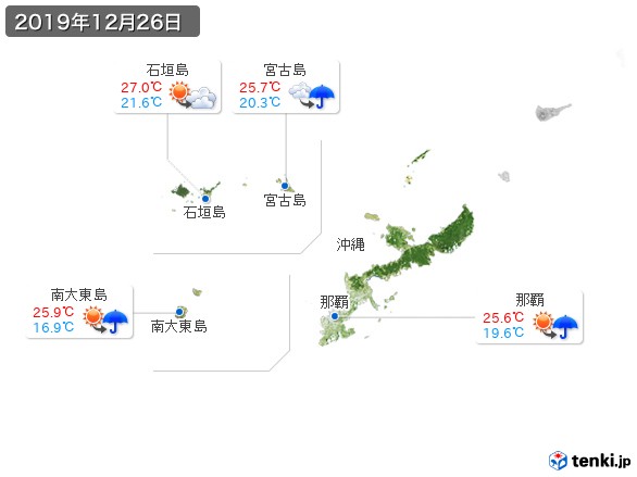 沖縄地方(2019年12月26日の天気