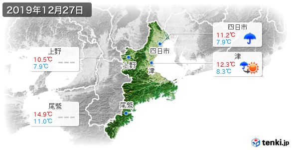三重県(2019年12月27日の天気
