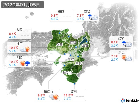 近畿地方(2020年01月05日の天気