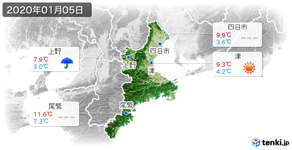 三重県(2020年01月05日の天気