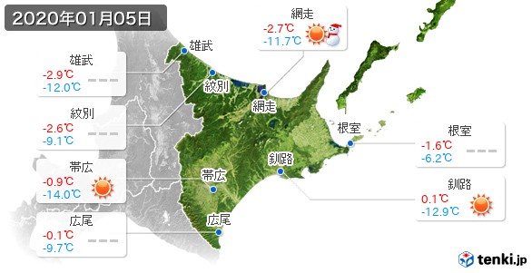 道東(2020年01月05日の天気