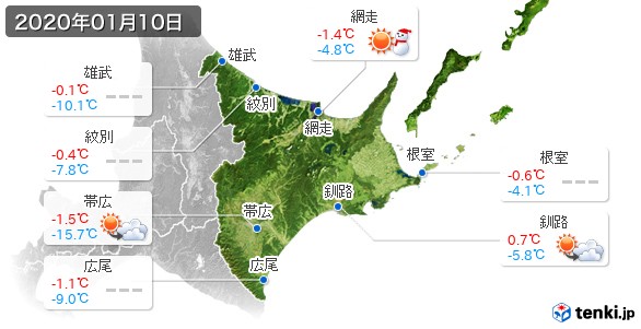 道東(2020年01月10日の天気