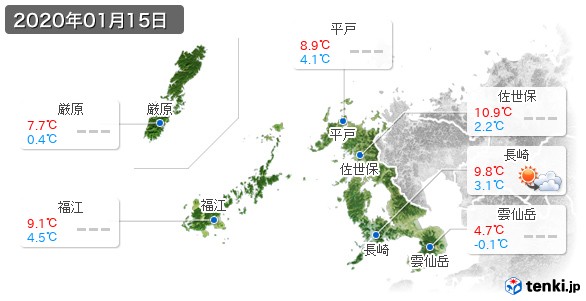 長崎県(2020年01月15日の天気