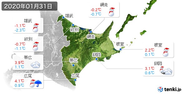 道東(2020年01月31日の天気