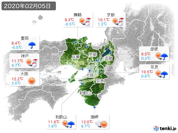 近畿地方(2020年02月05日の天気