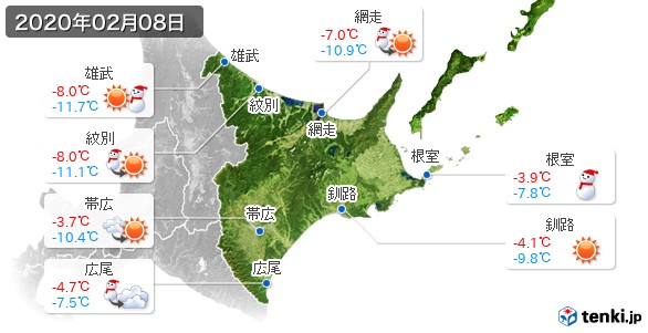 道東(2020年02月08日の天気