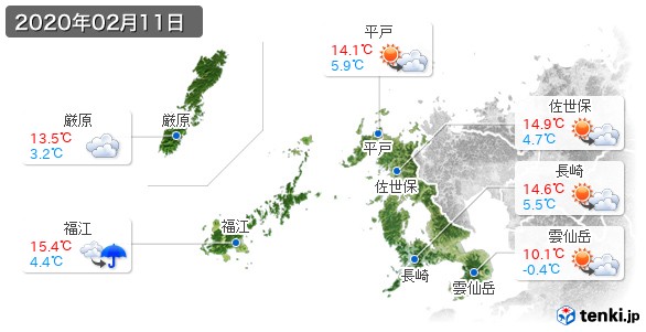長崎県(2020年02月11日の天気
