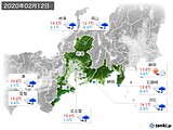 2020年02月12日の東海地方の実況天気