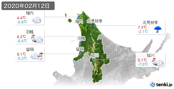 道北(2020年02月12日の天気