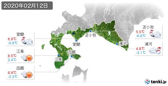 道南(2020年02月12日の天気