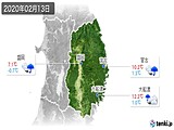 2020年02月13日の岩手県の実況天気