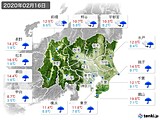 2020年02月16日の関東・甲信地方の実況天気