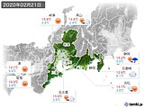 2020年02月21日の東海地方の実況天気