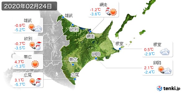 道東(2020年02月24日の天気
