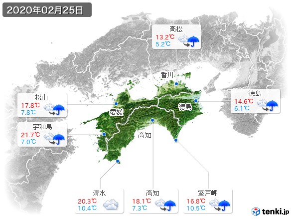 四国地方(2020年02月25日の天気