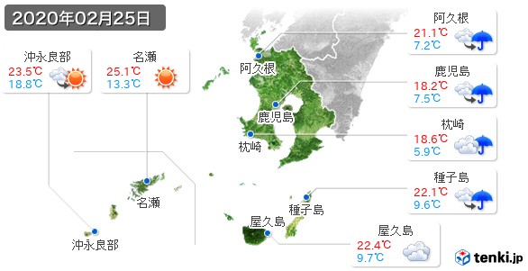 鹿児島県(2020年02月25日の天気